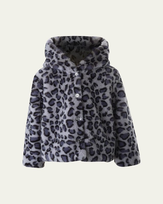Girl's Leopard-Print Faux Fur Jacket, Size 3-14